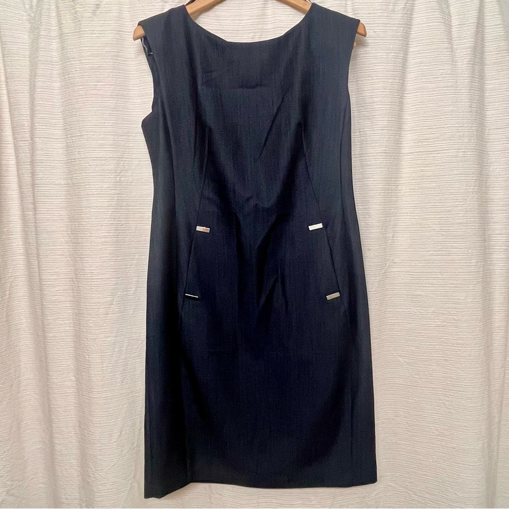 Classic Sleeveless Calvin Klein Navy Sheath Dress